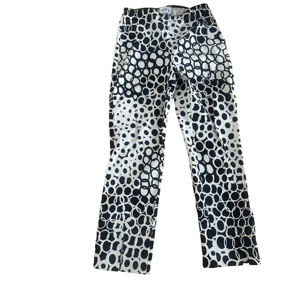 Joseph Ribkoff Black/White Circle Print Pull-On Ankle Dress Pants (Size 8)